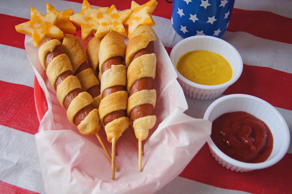 Firecracker-Hot-dogs with ketchup and mustard