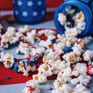 Patriotic Popcorn spilled close up