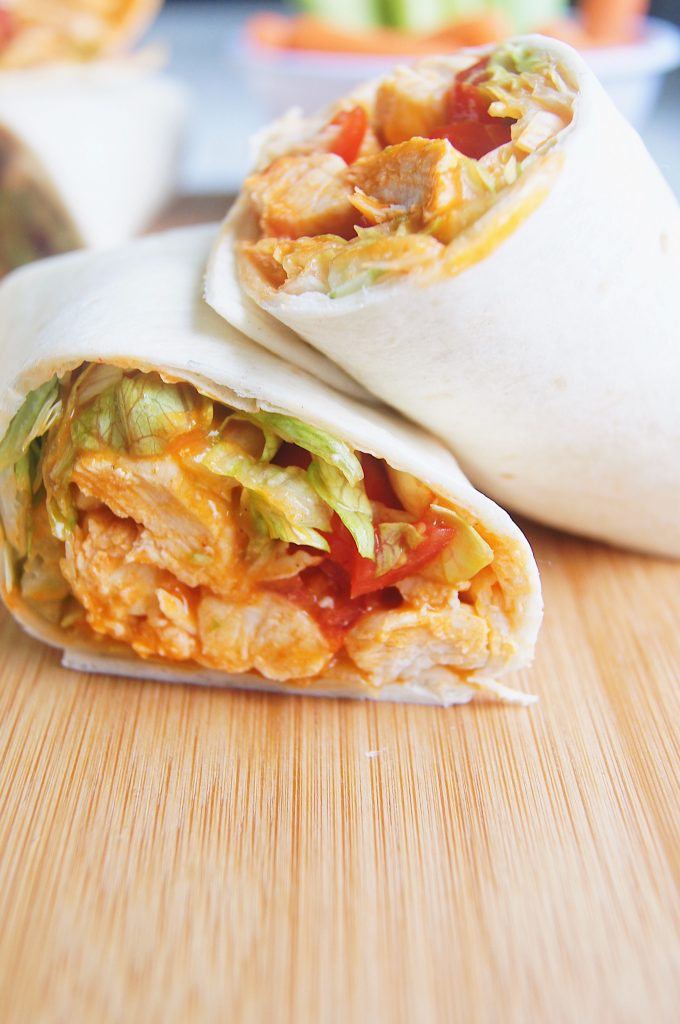 20-Minute-Buffalo-Chicken-Wraps-on-cuttin-board