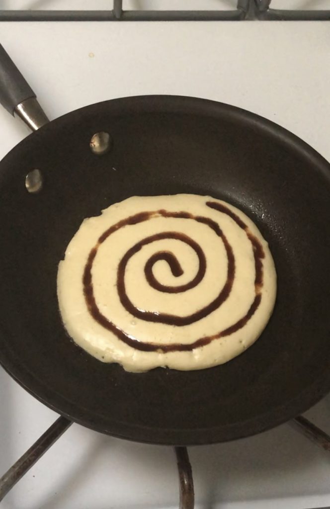 15-minute Cinnamon Swirl Pancakes in pan